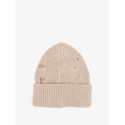 Wool blend beanie hat with distressed effect