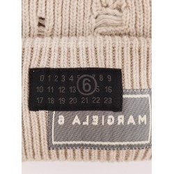 Wool blend beanie hat with distressed effect
