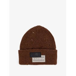 Wool blend beanie hat with distressed effect