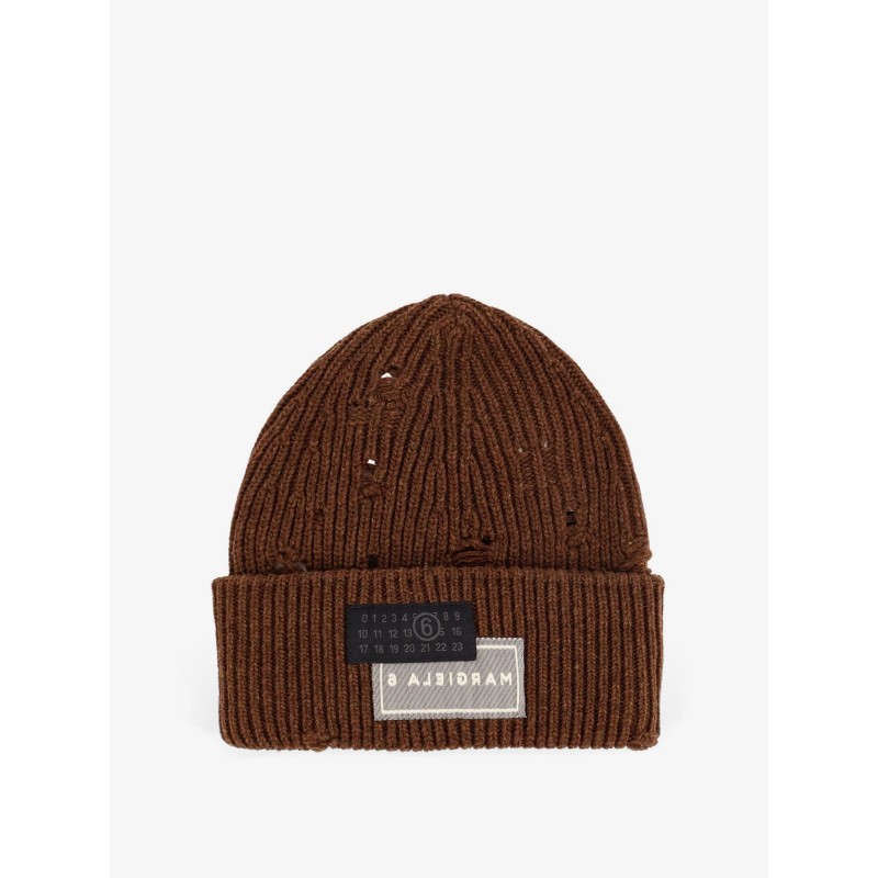 Wool blend beanie hat with distressed effect