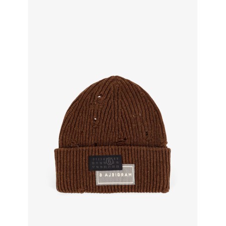 Wool blend beanie hat with distressed effect