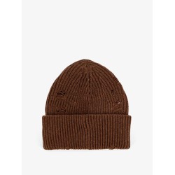 Wool blend beanie hat with distressed effect