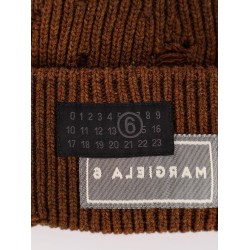 Wool blend beanie hat with distressed effect