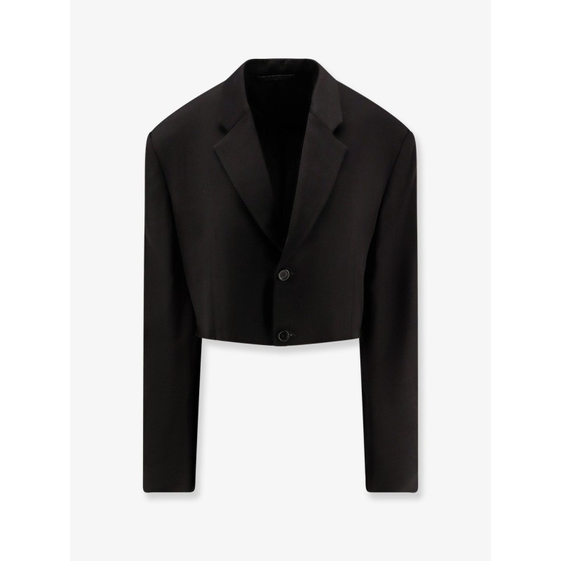 Single breasted cut off viscose and wool blazer