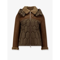 Padded nylon down jacket with leather inserts