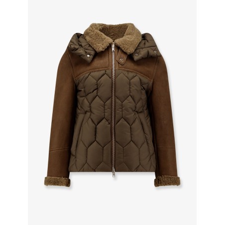 Padded nylon down jacket with leather inserts