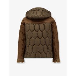 Padded nylon down jacket with leather inserts
