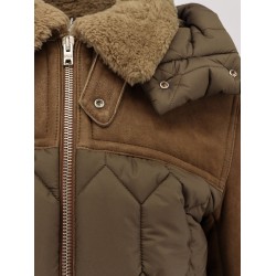 Padded nylon down jacket with leather inserts