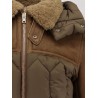 Padded nylon down jacket with leather inserts