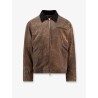 Padded leather jacket with corduroy collar