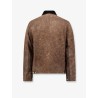 Padded leather jacket with corduroy collar