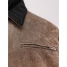 Padded leather jacket with corduroy collar