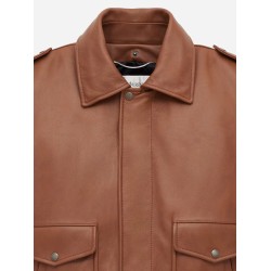 Leather bomber jacket with shearling collar