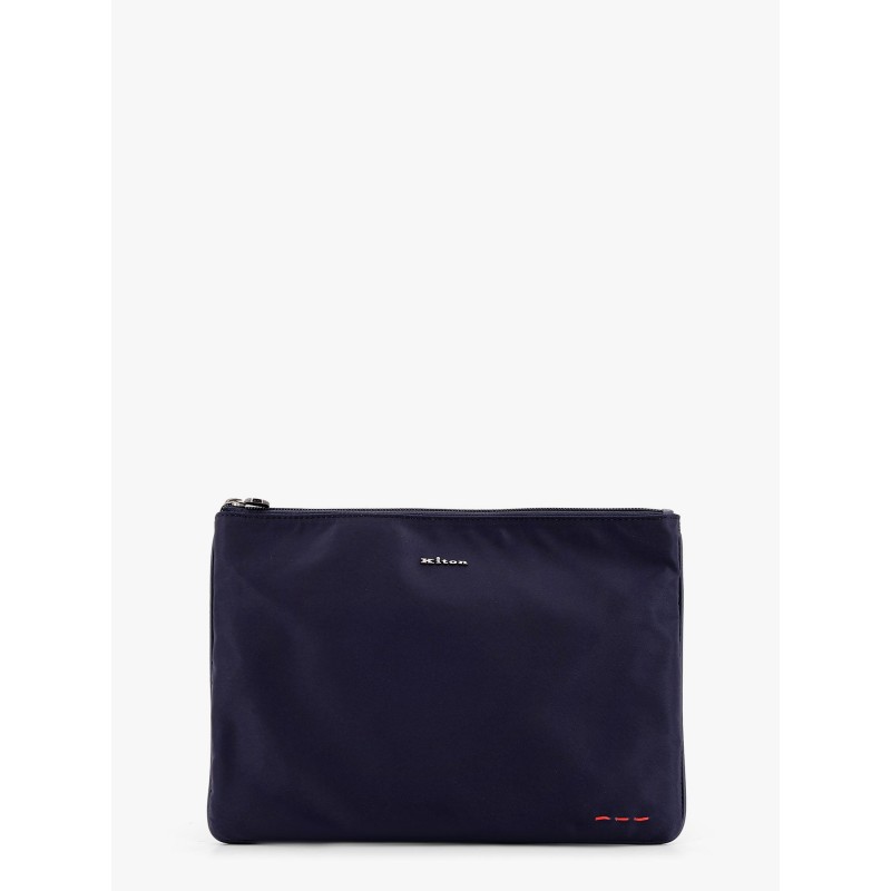 Nylon clutch with metal lettering logo