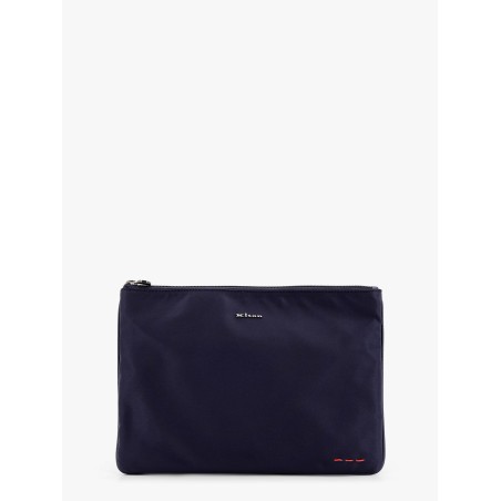 Nylon clutch with metal lettering logo