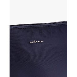 Nylon clutch with metal lettering logo