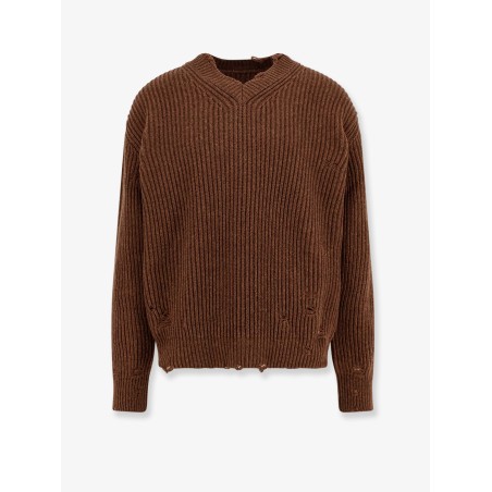 Wool blend sweater with distressed effect