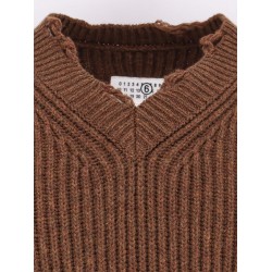 Wool blend sweater with distressed effect