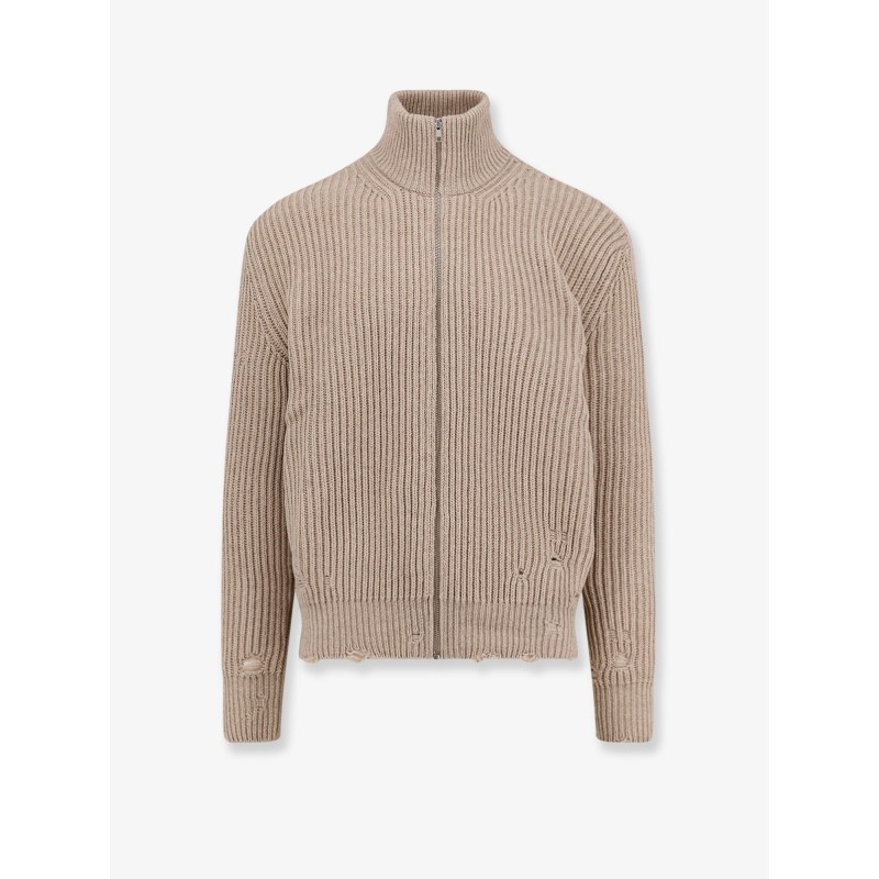 Wool blend cardigan with distressed effect