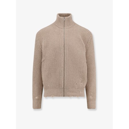 Wool blend cardigan with distressed effect