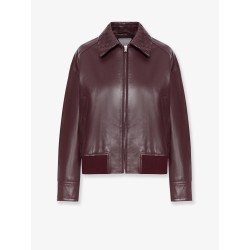 Leather jacket with Intrecciato motif collar