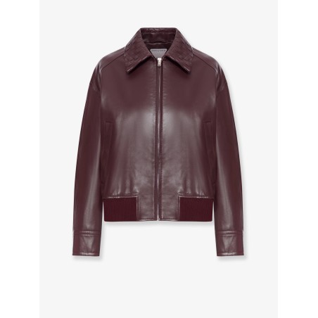Leather jacket with Intrecciato motif collar