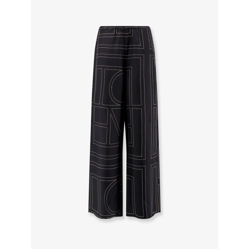 Silk trousers with monogram logo embroidery