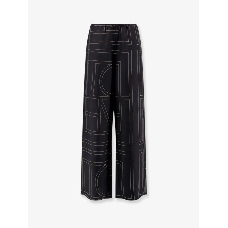 Silk trousers with monogram logo embroidery