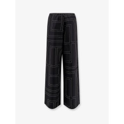Silk trousers with monogram logo embroidery