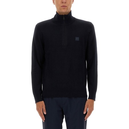 ZIPPERED SWEATER WITH LOGO PATCH