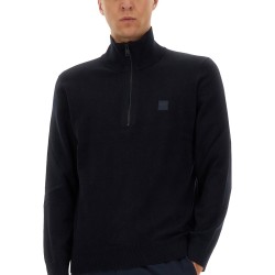 ZIPPERED SWEATER WITH LOGO PATCH