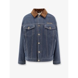 Denim padded jacket with corduroy collar