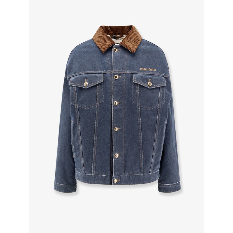 Denim padded jacket with corduroy collar