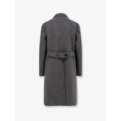 Double-breasted wool coat with herringbone motif
