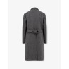 Double-breasted wool coat with herringbone motif