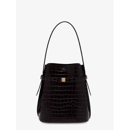 Leather bucket bag with croco effect