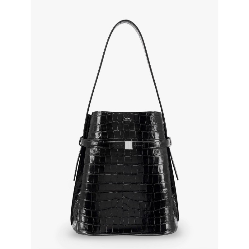 Leather bucket bag with croco effect