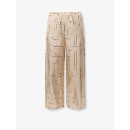 Silk trousers with monogram logo embroidery