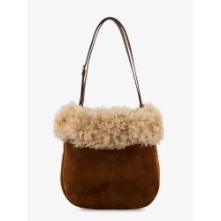 Suede shoulder bag with shearling profile