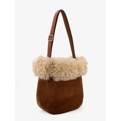 Suede shoulder bag with shearling profile