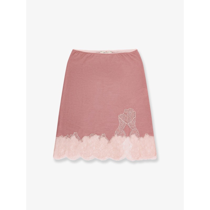 Cashmere and silk skirt with lace profiles