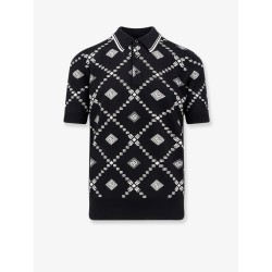 Wool and silk polo shirt with logo monogram
