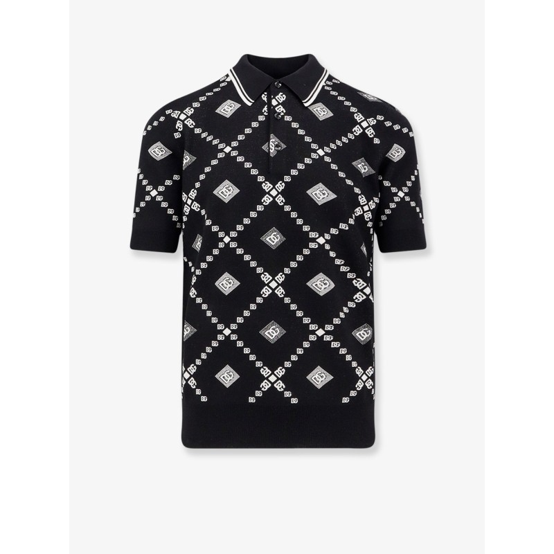 Wool and silk polo shirt with logo monogram