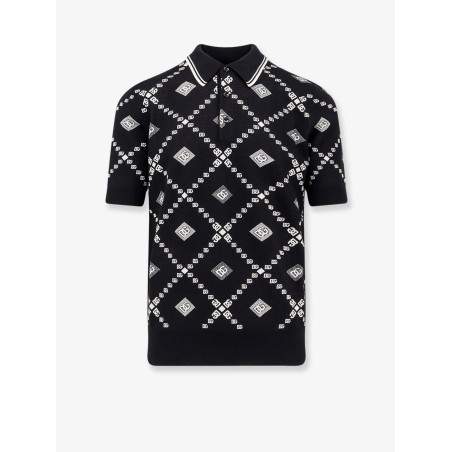 Wool and silk polo shirt with logo monogram