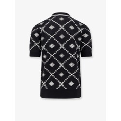 Wool and silk polo shirt with logo monogram