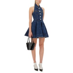 DENIM FLARED MINI DRESS