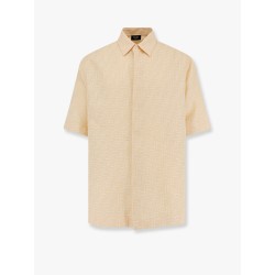 Jacquard linen and cotton shirt with all-over ff embroidery