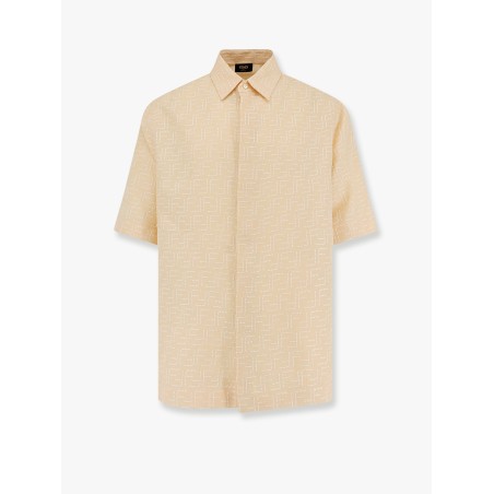 Jacquard linen and cotton shirt with all-over ff embroidery