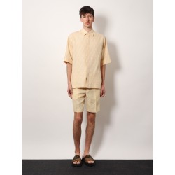 Jacquard linen and cotton shirt with all-over ff embroidery