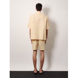 Jacquard linen and cotton shirt with all-over ff embroidery